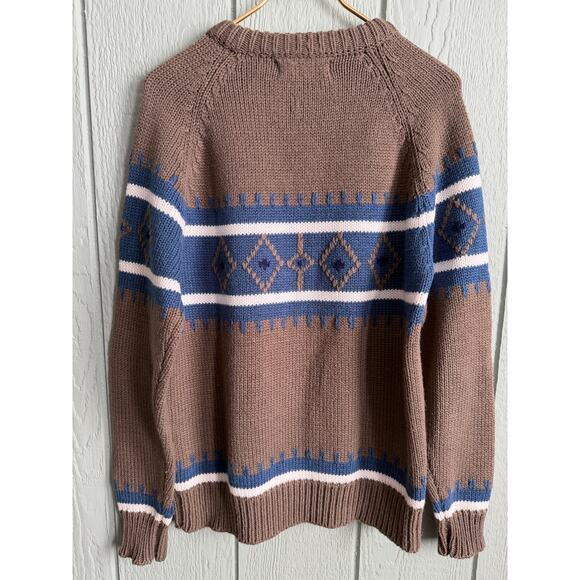Vintage 90s Jean Michaud Nordic Knit Sweater – Brown/Blue - Picture 5 of 5
